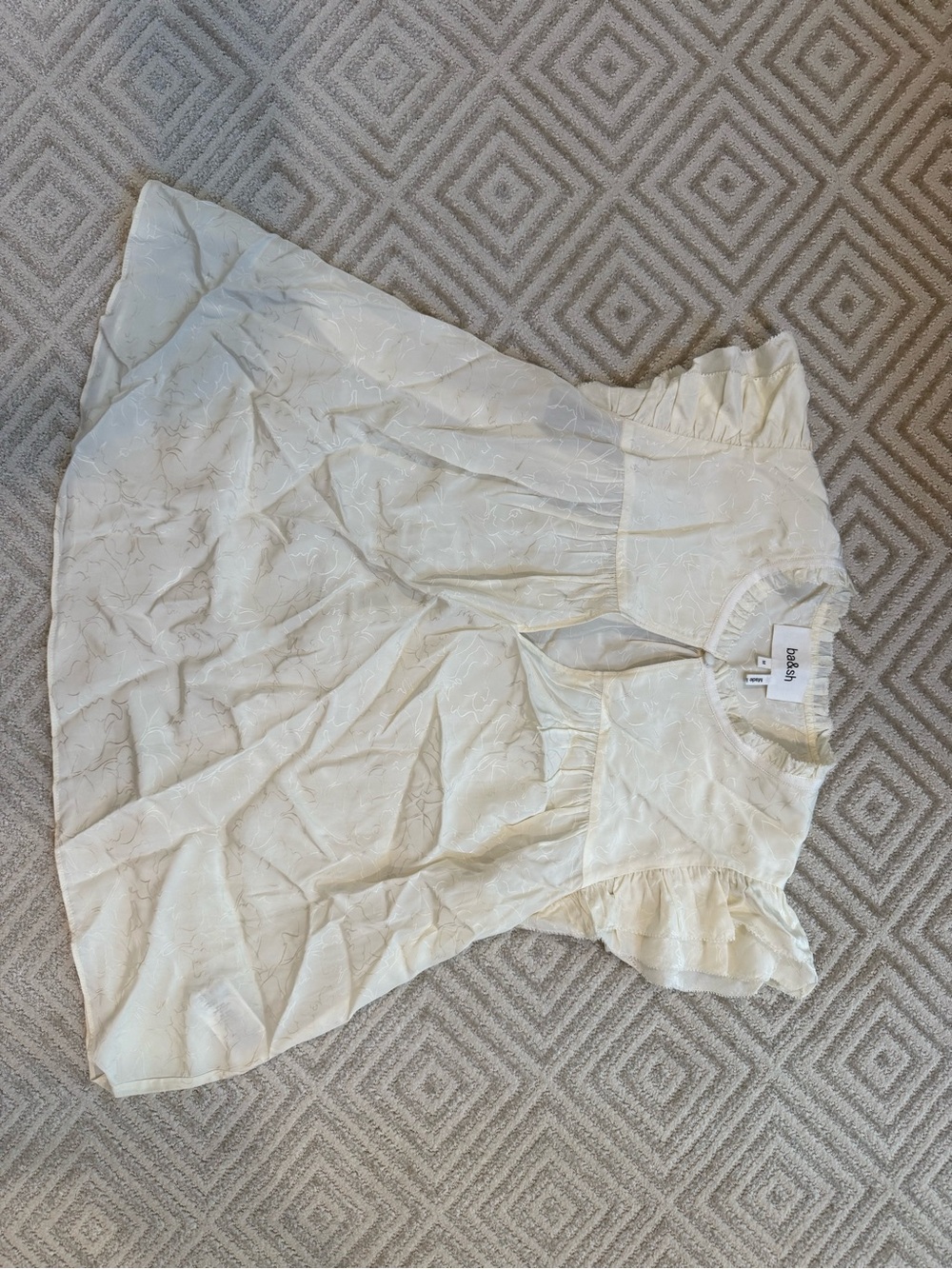 ba&sh Cream Ruffled Neckline Floral Jacquard Top